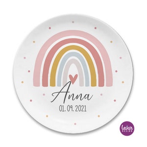 Children's plate rainbow, children's tableware, birth plate personalized with name, baptism plate, baptism gift, birth gift, baptism, melamine Regenbogen 3