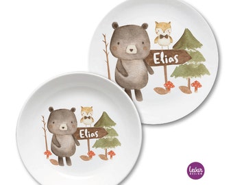 Children's plate personalized with name, children's gift, baptism gift, birth gift, baptism, children's tableware BPA free, first birthday bear