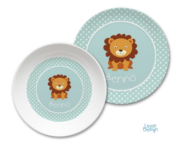 Kindergeschirr BPA Frei Personalisiert, Kinderteller Mit Namen, Taufgeschenk, Geschenk Taufe, Geburt, Geburtstag, Geschirr Set Melamin Löwe