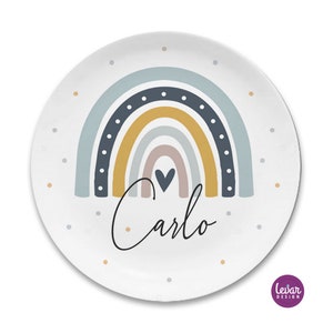 Children's plate rainbow, children's tableware, birth plate personalized with name, baptism plate, baptism gift, birth gift, baptism, melamine Regenbogen 1