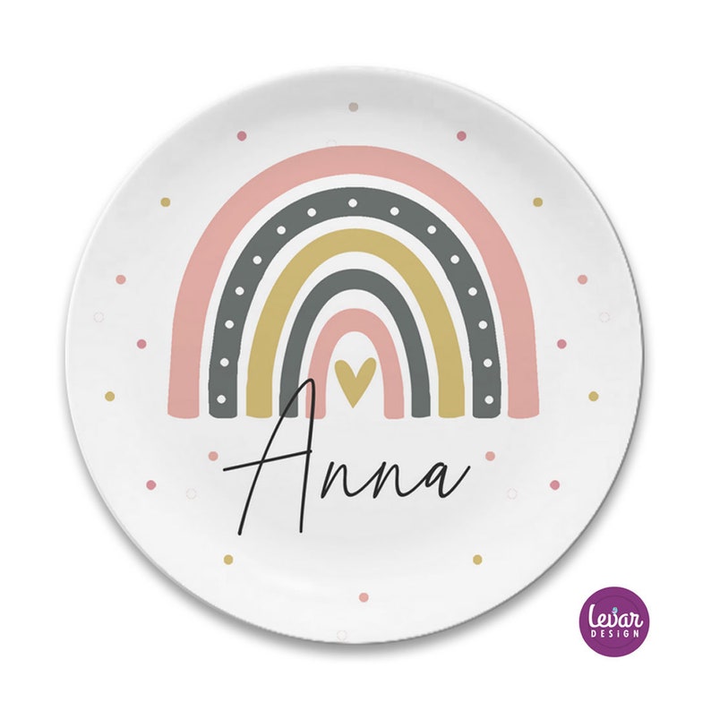 Children's plate rainbow, children's tableware, birth plate personalized with name, baptism plate, baptism gift, birth gift, baptism, melamine Regenbogen 2