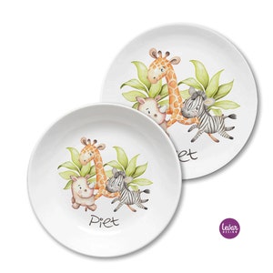 Children's plate personalized with name, children's gift, baptism, birth, gifts, first birthday, children's tableware set melamine, giraffe Zebra,Giraffe,Nashor