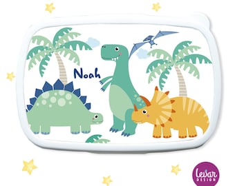 Brotdose Lunchbox mit Namen personalisierbar, Geschenk Kind Einschulung Schulanfang Kindergarten Sport Dinosaurier Junge Mädchen Dinos