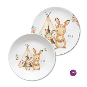 Children's plate with name, children's tableware set melamine, personalized children's gift, baptism gift, birth gift, first birthday, bunny