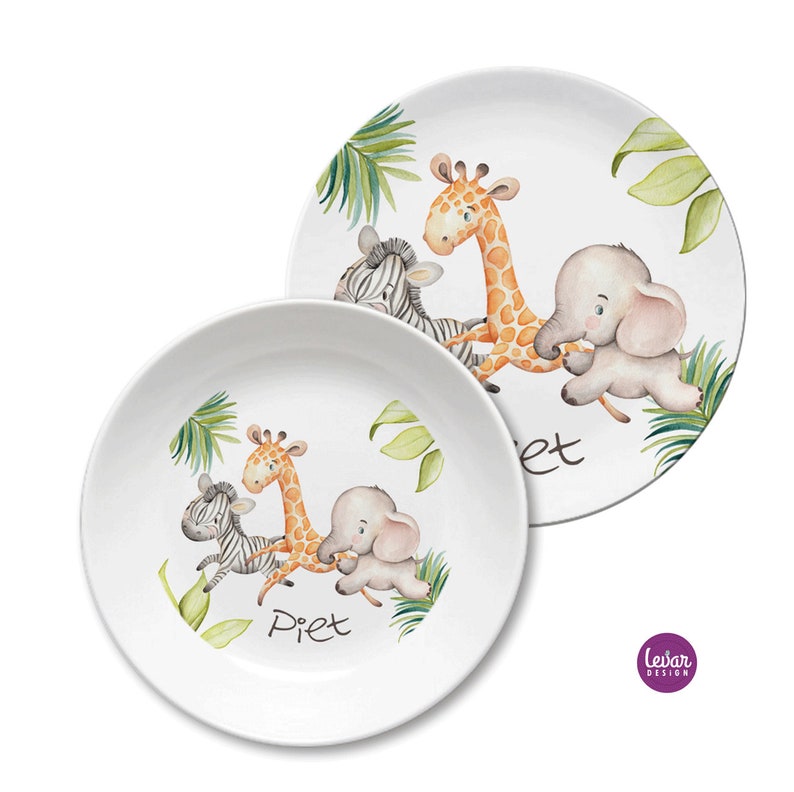 Children's plate personalized with name, children's gift, baptism, birth, gifts, first birthday, children's tableware set melamine, giraffe Zebra,Giraffe,Ele2