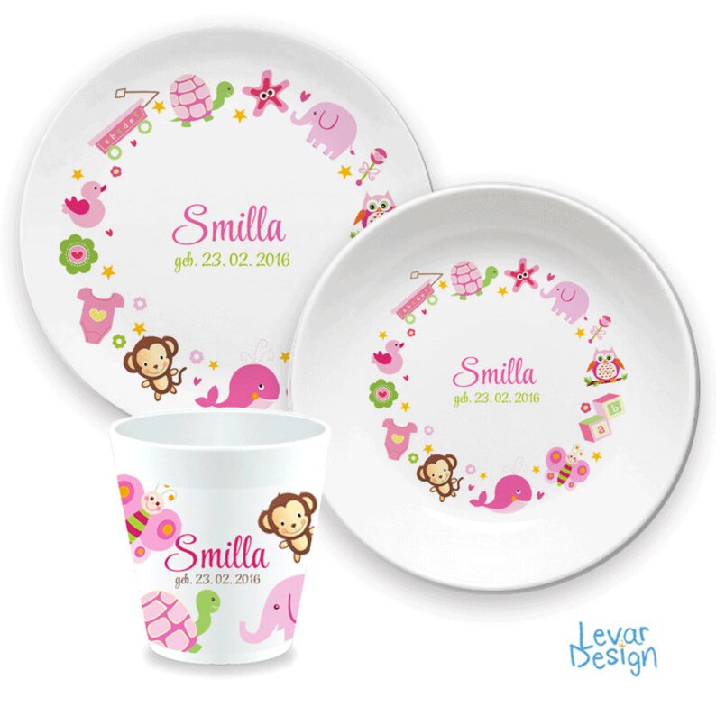 Children's plate toy, children's tableware, birth plate personalized with name, baptism plate, baptism gift, birth gift, baptism, melamine rosa