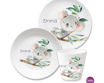 Children's plate personalized with name, children's gift, baptism gift, birth gift, children's tableware BPA free, first birthday, koala