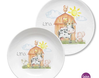 Children's tableware, BPA free, children's plate personalized with name, christening gift, birth gift, baptism, children's tableware set, farm horse