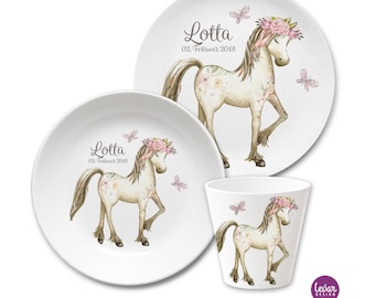 Children's plate personalized with name, children's gift, baptism gift, birth gift, baptism, children's tableware BPA free first birthday horse