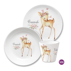 Children's plate melamine children's tableware personalized name, BPA free, baptism gift, birth gift, deer