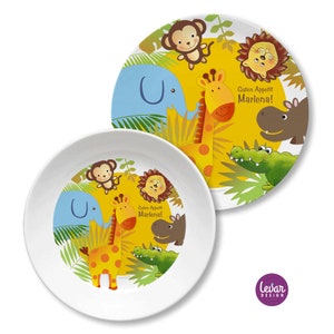 Children's plate personalized with name, christening gift, birth, first birthday, children's tableware set, children's gift, jungle, Levar design image 6