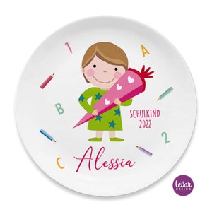 Children's plate BPA free, personalized with name, school enrollment gift, back to school, girl, boy, children's tableware melamine, school child Mädchen Schreibschri