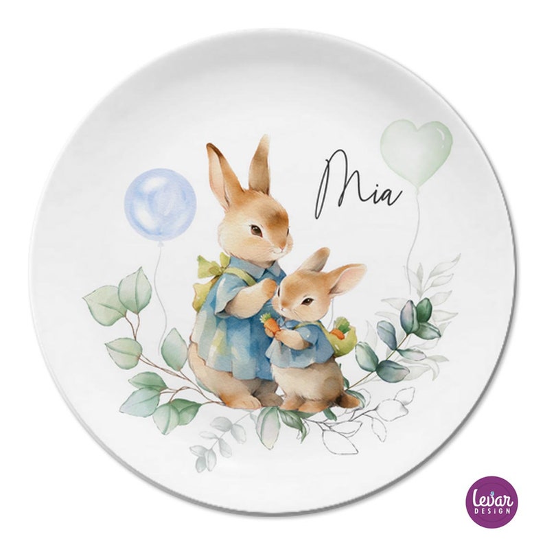 Kinderteller, Osterteller, Hase, mit Namen personalisiert, Kindergeschirr Kindergeschenk, erster Geburtstag, Ostern, Mädchen, Junge Design 3