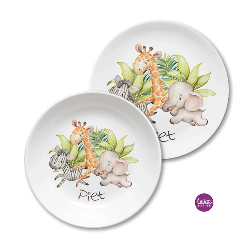 Children's plate personalized with name, children's gift, baptism, birth, gifts, first birthday, children's tableware set melamine, giraffe Zebra,Giraffe,Ele