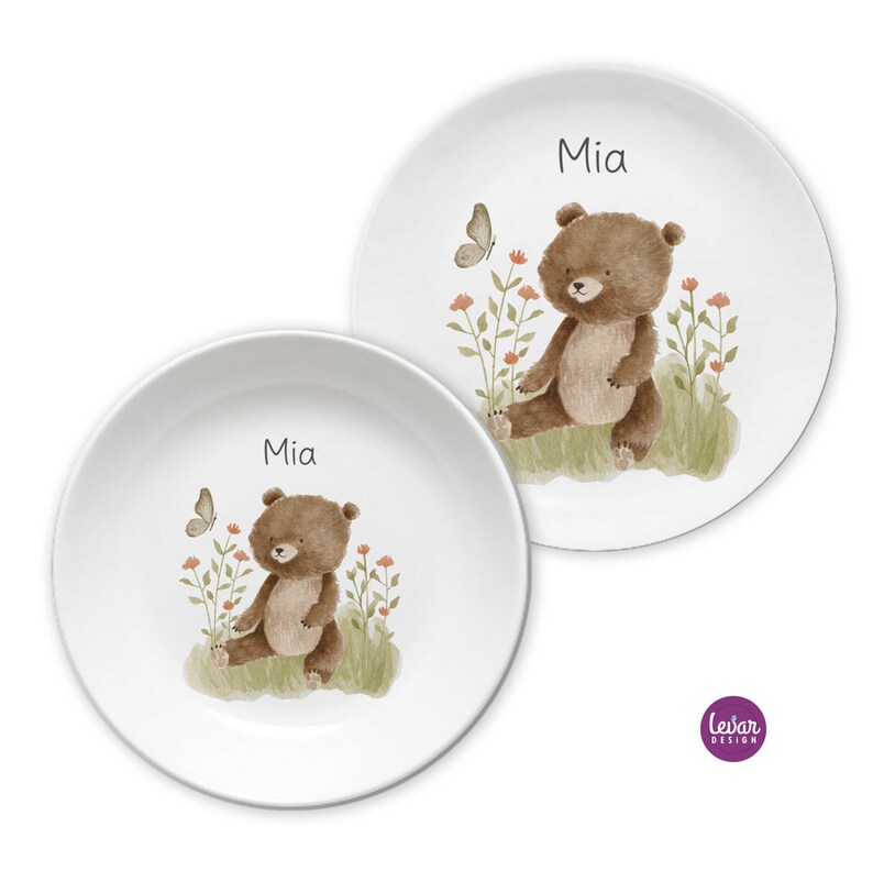 Children's plate with name, children's tableware set melamine, personalized children's gift, baptism gift, birth gift, first birthday, bear image 2