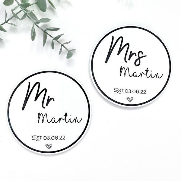 Personalised Mr & Mrs Ceramic Coasters | Mr and Mrs Gift | Wedding Gift | Couple Wedding Coaster Set | Wedding Keepsake Gift | His and Hers