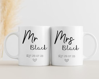 Personalised Mr & Mrs Mugs | Mr and Mrs Gift | Personalised Wedding Gift | Couple Mug Set | His and Hers Mugs | Personalised Mugs