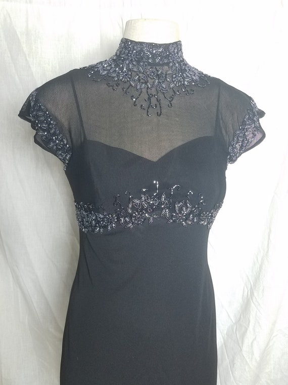 Vintage Prom Dress, Beaded Mandarin Collar Gown, 9