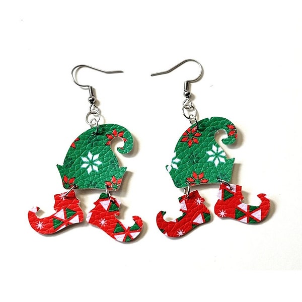Elf Earrings Dangle, Elf Hat Earrings, Merry Christmas Earrings , Secret Santa Gift For Women, Holiday Earrings, Stocking Stuffers, Elf Boot