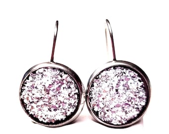 Pendants d'oreilles Druzy irisés : pendentifs argentés hypoallergéniques