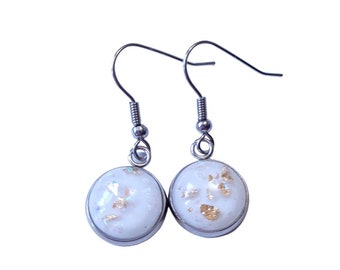 Boucles d'oreilles pendantes flocons d'or blanc, boucles d'oreilles de tous les jours
