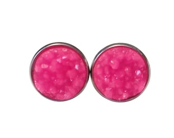 Hot Pink Earrings Studs, Neon Pink Earrings, Sparkly Stud Earrings, Pink Glitter Earrings, Bright Pink Earrings for Women, Everyday Earrings