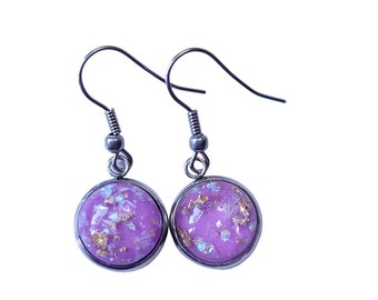 Boucles d'oreilles pendantes flocons d'or violet, boucles d'oreilles de tous les jours