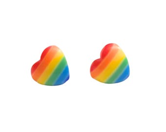 Boucles d'oreilles coeur arc-en-ciel, Puces d'oreilles Fierté
