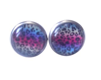 Puces d'oreilles colorées à imprimé léopard : acier inoxydable 12 mm
