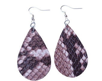 Python Print Leather Teardrop Earrings: Sterling Silver  display picture 2