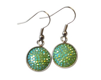 Sparkly Green Earrings Dangle, Green Earrings Jewelry, Glittery Green Earrings Dangle, Iridescent Earrings, Everyday Earrings Dangle