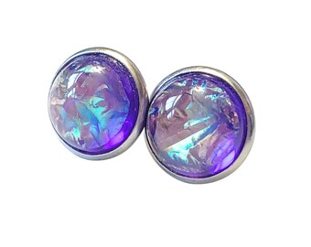 Puces d'oreilles violet irisé : 12 mm en acier inoxydable