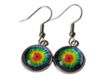 Rainbow Tie Dye Dangle Earrings, Boho Hippie Earrings, Tie Dye Gifts, Pride Earrings