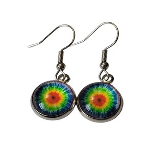Rainbow Tie Dye Dangle Earrings, Boho Hippie Earrings, Tie Dye Gifts, Pride Earrings
