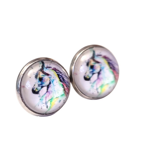 Horse Earrings, Horse Watercolor, Equestrian Earrings, Horse Lover Jewelry, Earrings for Girls, Everyday Earrings Studs, Horse Lover Gift