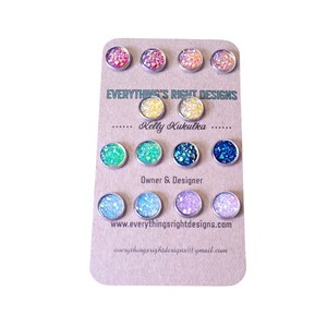Rainbow Earrings Set, Pride Earrings, Tiny Stud Earrings Pack, Rainbow Stud Earrings, Glitter Earrings, Druzy Earrings, Sparkly Earrings