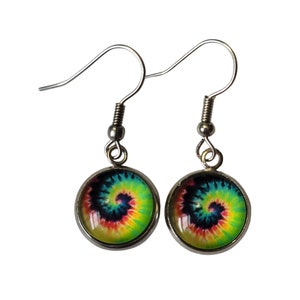Tie Dye Rainbow Dangle Earrings, Boho Hippie Earrings, Tie Dye Gifts, Pride Earrings