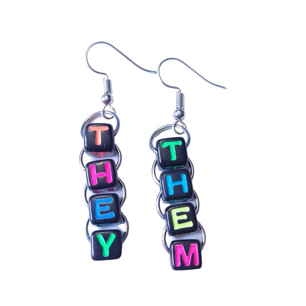 They Them Earrings, Pronoun Earrings, Non Binary Earrings, Enby Earrings, Enby Pride, Bright Earrings, Neon Dangle Earrings, Pride 2022