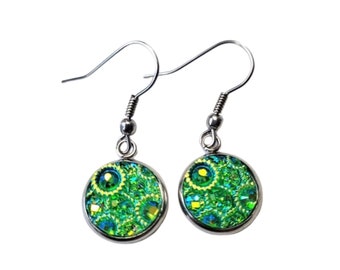 Boucles d'oreilles pendantes vertes irisées : boucles d'oreilles géométriques en acier inoxydable