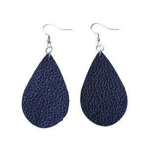 Black Leather Earrings, Leather Teardrop Earrings, Black Earrings Dangle,  Trendy Earrings for Women, Sterling Silver Earrings Dangle Boho