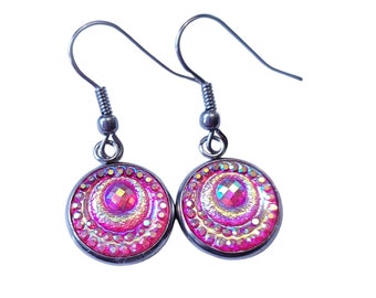 Boucles d'oreilles pendantes roses irisées : boucles d'oreilles bohèmes en acier inoxydable