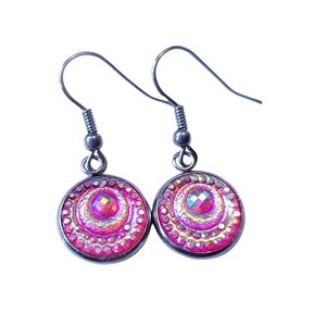 Pink Dangle Earrings Boho, Iridescent Earrings, Gifts For Her Friend, Circular Dangle Earrings, Best Friend Gift for Women, Dangle Earring
