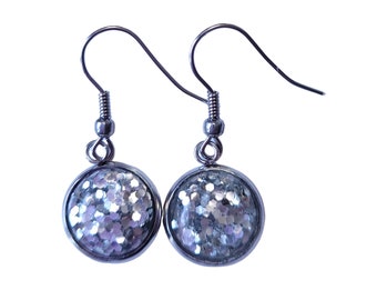 Grosses boucles d'oreilles pendantes argentées scintillantes : acier inoxydable hypoallergénique