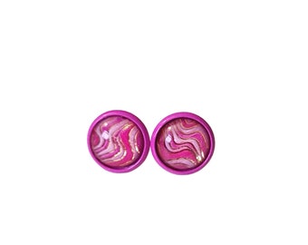 Puces d'oreilles roses tourbillonnantes : or brillant, hypoallergénique 10 mm