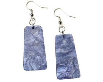 Blue Iridescent Acrylic Dangle Earrings: Shimmer Swirl Design