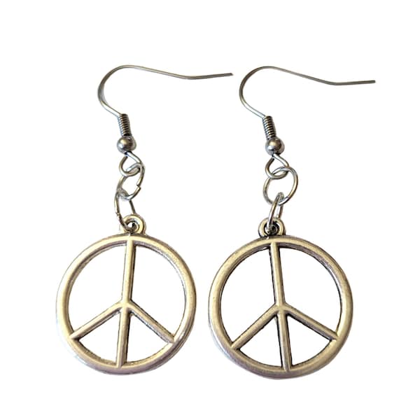 Peace Sign Dangle Earrings, Boho Chic Accessory, Ideal Gift for Mindful Friends and Fashion Conscious Individuals
