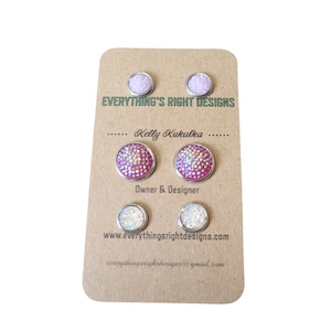 Purple Boho Earrings, Purple Earrings Stud, Iridescent Earrings, Earrings Pack, Earring Studs Set, Purple Glitter Earrings, Hypoallergenic