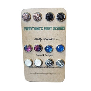 Earrings Studs Set, Tiny Stud Earrings Pack, Set of 6 Earrings, Glitter Earrings, Druzy Earrings, Blue Jewelry Sets For Women, Gift for Wife