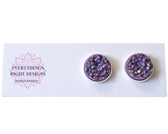 Purple Stud Earrings, Purple Earrings Boho, Iridescent Earrings, Sparkly Stud Earrings, Everyday Earrings Studs, Small Stud Earrings