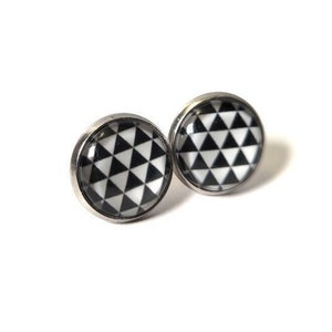 Black White Earrings, Geometric Earrings, Op Art Earrings, Small Stud Earrings, Checkerboard Earrings, Fun Earrings, Festival Earrings